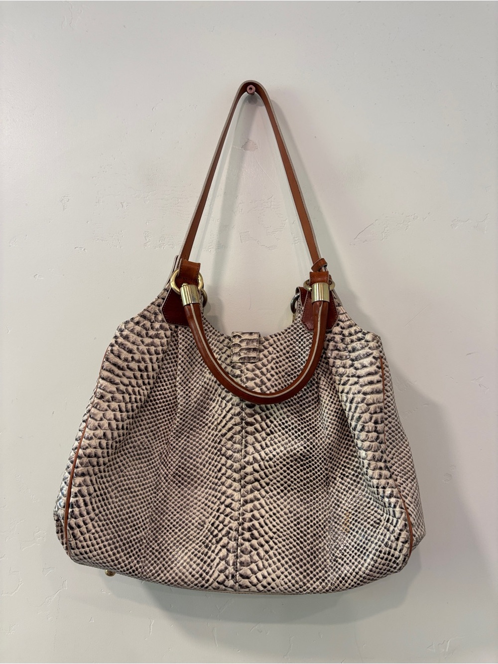 Brahmin Elisa Hobo Satchel Tri-Texture Snake Leather Shoulder Bag Cream Brown - Picture 5 of 9